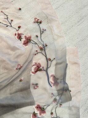 Sheer Floral Embroidered Scarf/shawl in Blush Pink and Gray
